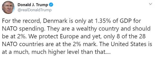 Трамп упрекнул Данию в недостаточных оборонных расходах